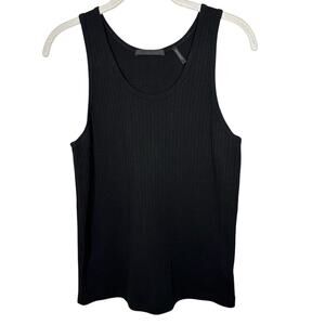 Helmut Lang Black Scoop Neck Ribbed 100% Cotton Sleeveless Top Women's Large
